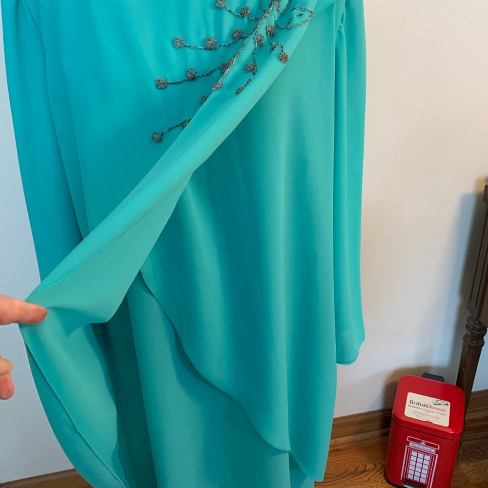Formal Dress - Teal W/Grey Floral Beading - Picture 4 of 9